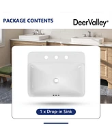 DeerValley 23.82" L x 18.9" W x 6.69" H White Rectangular Vitreous China Drop-in Bathroom Sink with Overflow