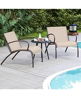 3 Piece Patio Metal Aluminum Wide Armchair and Table Set