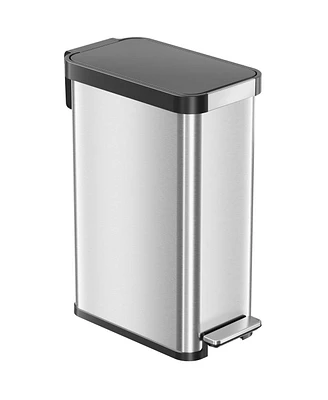 iTouchless SoftStep 13.2 Gallon Slim Step Pedal Trash Can with Odor Filter, Elongated Stainless Steel Recycling Bin, Space-Saving Garbage Trashcan, 50