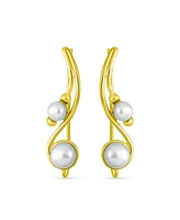 Bling Jewelry White Freshwater Pearl Ear Cuff Cartilage Climbers 14K Gold Plated Silver