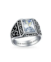 Bling Jewelry Mens Stainless Steel Viking Scroll Ring with Emerald Cut Cubic Zirconia Two Tone Silver