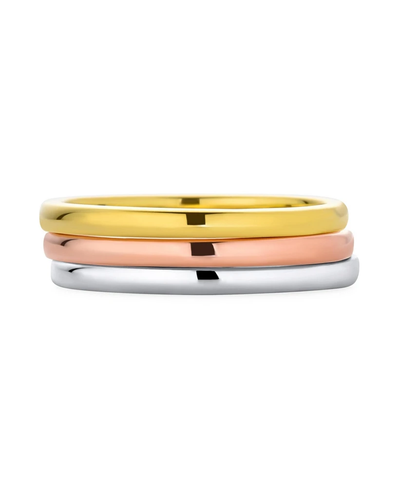 Bling Jewelry Tri Color Silver Ring: Stacking Couples Band Set 14K Gold Plated Sterling