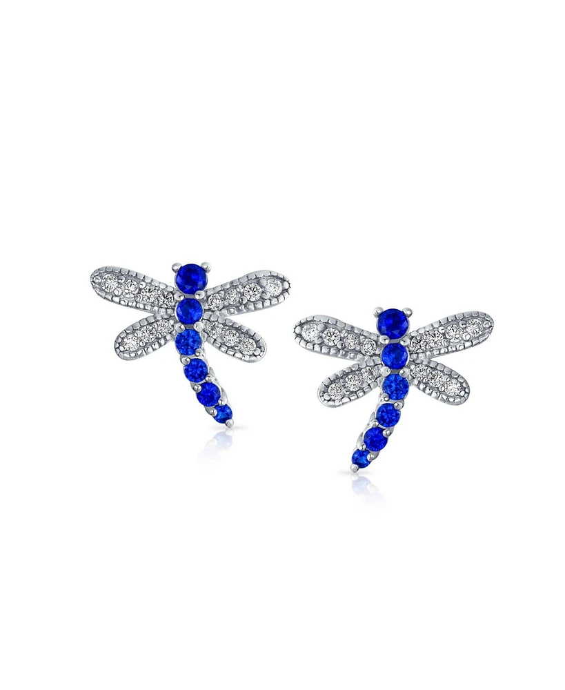 Bling Jewelry Enchanting Garden Cz Stud Earrings – Blue & White Dragonfly, Firefly, Butterfly