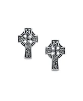 Bling Jewelry Religious Celtic Knot Cross Stud Earrings in Oxidized Sterling Silver for Men