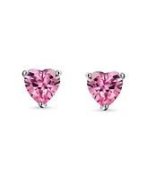 Bling Jewelry 1CT Cubic Zirconia Solitaire Heart Shaped Cz Stud Earrings .925 Sterling Silver 7MM