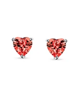 Bling Jewelry 1CT Cubic Zirconia Solitaire Heart Shaped Cz Stud Earrings .925 Sterling Silver 7MM