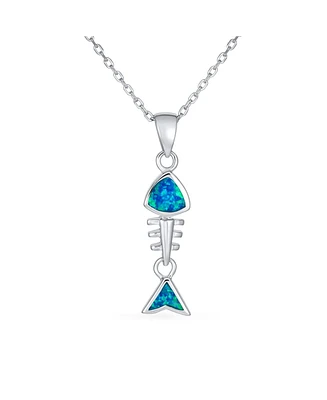 Bling Jewelry Nautical Blue Opal Fishbone Pendant Necklace in Sterling Silver