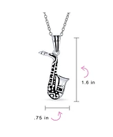 Bling Jewelry Classic Saxophone Instrument Pendant Necklace for Musician or Jazz Lover Silver Chain