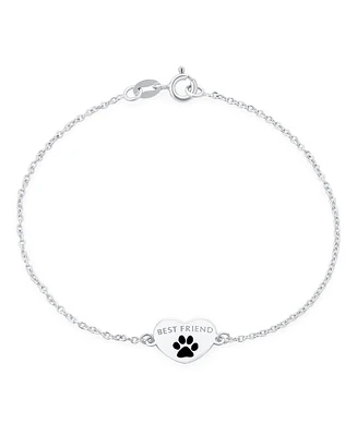 Bling Jewelry Dainty Charm Bracelet for Pet Lovers with Heart and Paw Print Sterling Silver