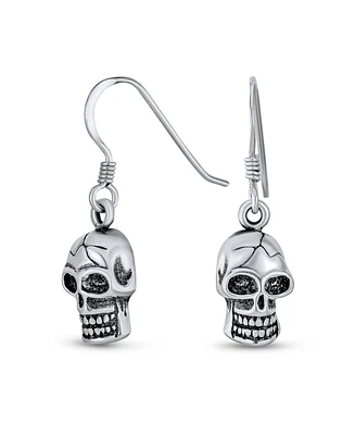 Bling Jewelry Biker Jewelry Dangle Earrings Pirate Skull Design in Sterling Silver