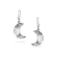 Bling Jewelry White Rainbow Moonstone Celtic Knot Dangle Earrings Sterling Silver