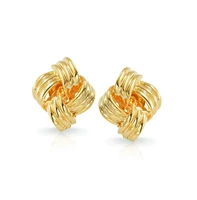 Bling Jewelry Geometric Twist Square Rope Knot Clip-On Earrings for Non-Pierced Ears 14K Gold Silver Plated