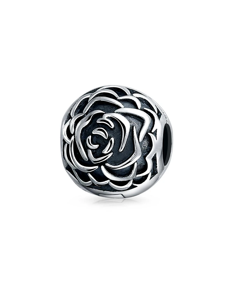 Bling Jewelry Bloom Floral Rose Clasp Spacer Charm Oxidized Silver for European Bracelet