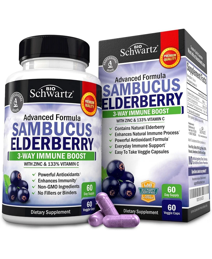 Sambucus Elderberry Capsules, Bioschwartz, Immune Boost with Zinc & 133% Vitamin C, 60ct