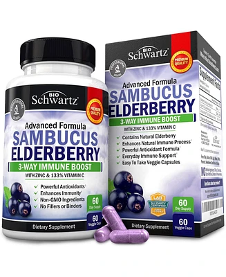 Sambucus Elderberry Capsules, Bioschwartz, Immune Boost with Zinc & 133% Vitamin C, 60ct