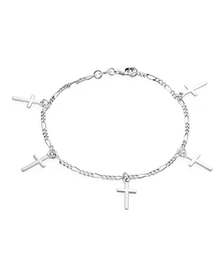 Bling Jewelry Religious Multi Charm Dangling Cross Bracelet .925 Sterling Silver 7"