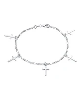 Bling Jewelry Religious Multi Charm Dangling Cross Bracelet .925 Sterling Silver 7"