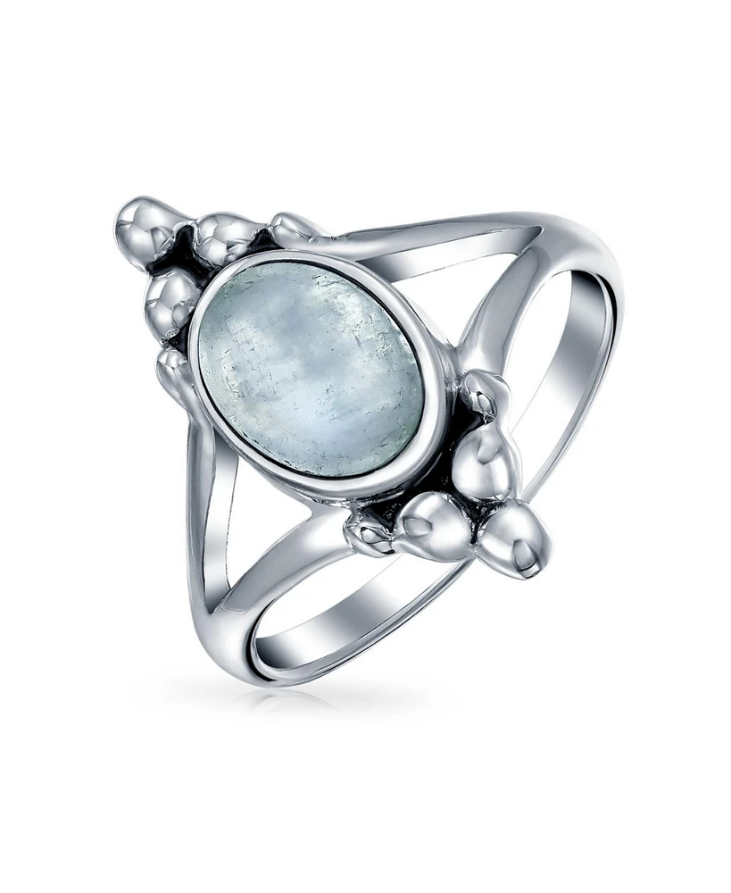 Bling Jewelry Boho Bali Style Oval Statement Blue Lapis Lazuli Moonstone Stone Ring Split Shank Band Oxidized .925 Sterling Silver