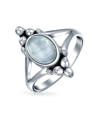 Bling Jewelry Boho Bali Style Oval Statement Blue Lapis Lazuli Moonstone Stone Ring Split Shank Band Oxidized .925 Sterling Silver