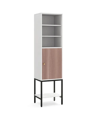 57 Inch Bathroom Tall Cabinet with 1 Door and 4 Shelves Narrow Storage Unit