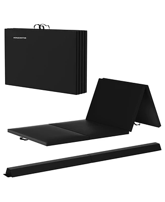 BalanceFrom Fitness All-Purpose Folding Anti Tear 4 Panel Fitness Mat w/ Sectional Floor Balance Beam for Aerobics & Gymnastics, Black