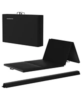 BalanceFrom Fitness All-Purpose Folding Anti Tear 4 Panel Fitness Mat w/ Sectional Floor Balance Beam for Aerobics & Gymnastics, Black