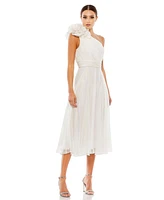 Women's Rosette One Shoulder Tea Length Dress