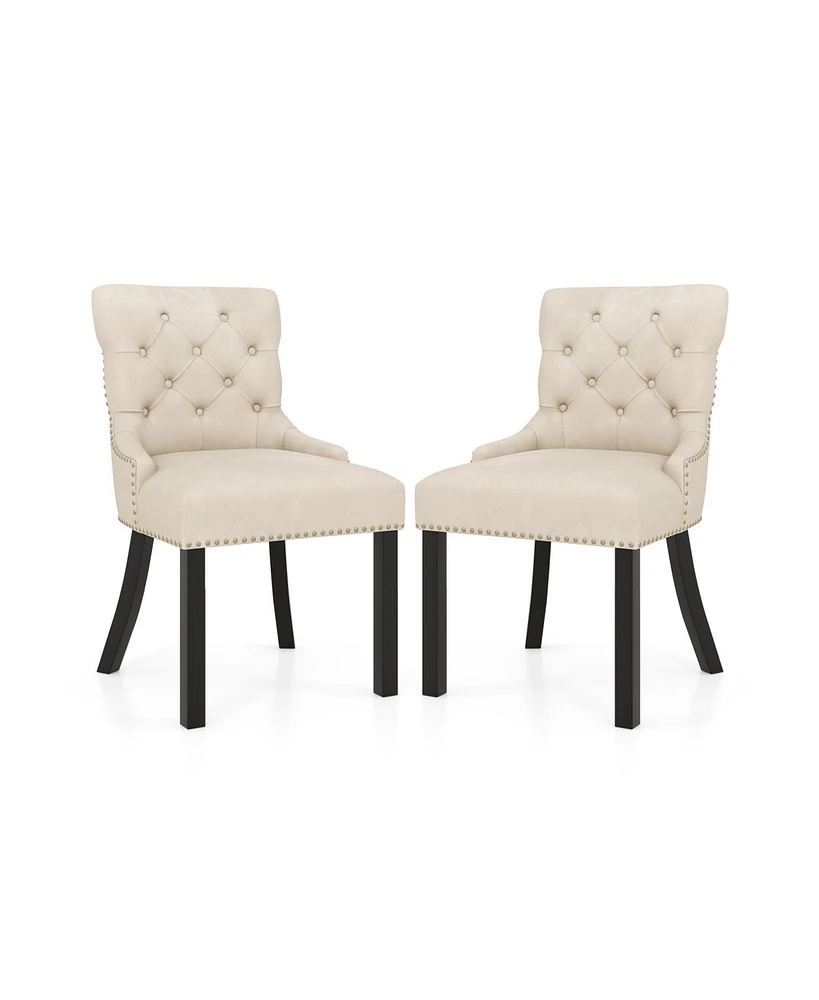 Upholstered Dining Chairs Set of 2 Tufted Wingback with Rubber Wood Legs