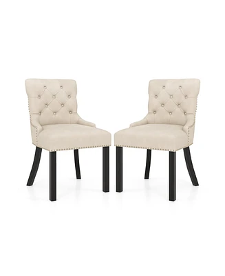 Upholstered Dining Chairs Set of 2 Tufted Wingback with Rubber Wood Legs