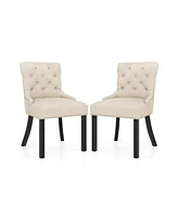 Upholstered Dining Chairs Set of 2 Tufted Wingback with Rubber Wood Legs