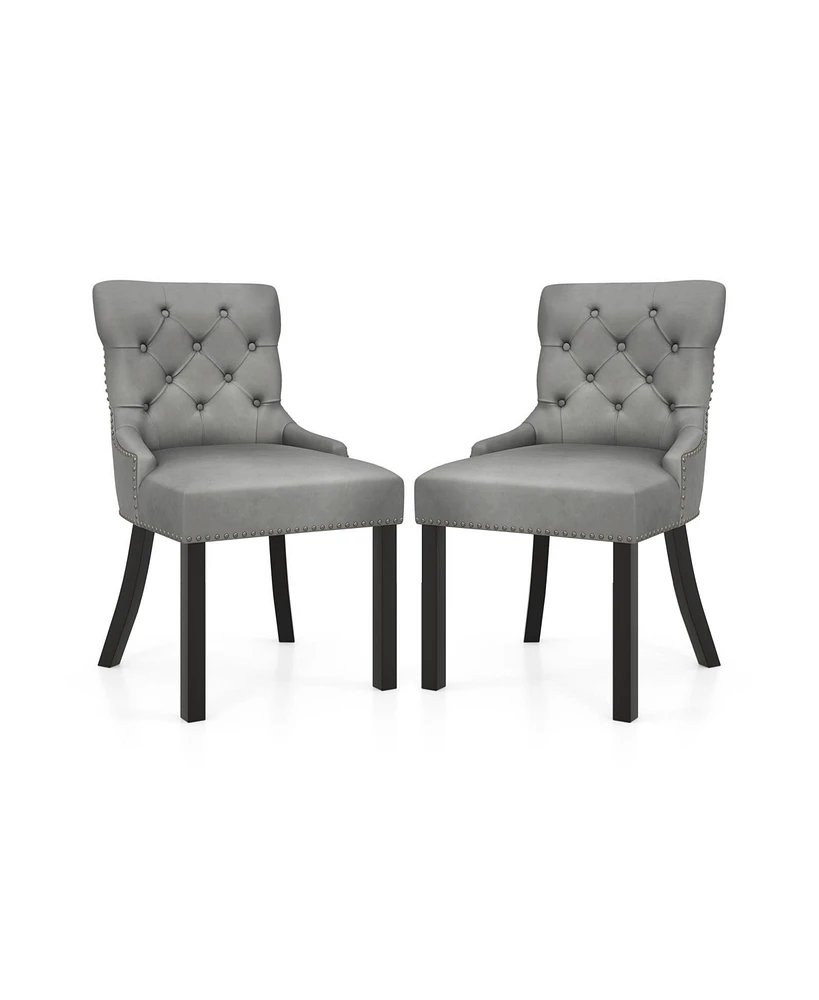 Upholstered Dining Chairs Set of 2 Tufted Wingback Chairs with Rubber Wood Legs