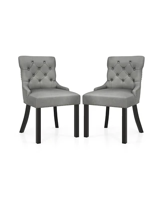 Upholstered Dining Chairs Set of 2 Tufted Wingback Chairs with Rubber Wood Legs