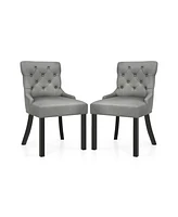 Upholstered Dining Chairs Set of 2 Tufted Wingback Chairs with Rubber Wood Legs