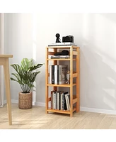 4-Tier Bookshelf Rubber Wood Bookcase with Side Fences for Living Room