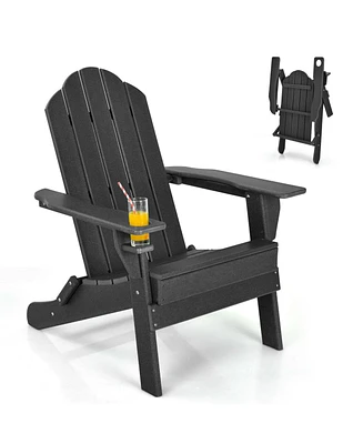 Foldable Weather Resistant Patio Chair with Built-in Cup Holder