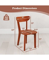 Solid Wood Dining Chair Set of 2 with Curved Backrest and Rubber Wood Frame