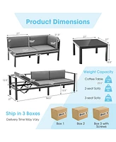 Gymax 3PCS Patio Furniture Set Aluminum Lounge Adjust Back Recliner Sofa Table Cushion