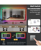 Luvodi 23.6 x 31.5 In Large Rectangular Rgb Backlit Bathroom Makeup Shaving Mirror Dimming Wall Mount