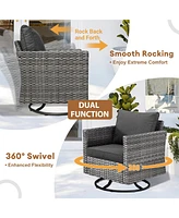 Xizzi Patio Furniture Set 6 Piece Outdoor Sectional Sofa with Rocking Swivel Chairs Square Fire Pit Table Loveseat All Weather Wicker Rattan Conve