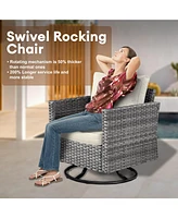 Xizzi Patio Furniture Set 6 Piece Outdoor Sectional Sofa with Rocking Swivel Chairs Square Fire Pit Table Loveseat All Weather Wicker Rattan Conve