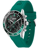 Hugo Boss Men's Runner Quartz Chronograph Green Silicone Watch, 44mm
