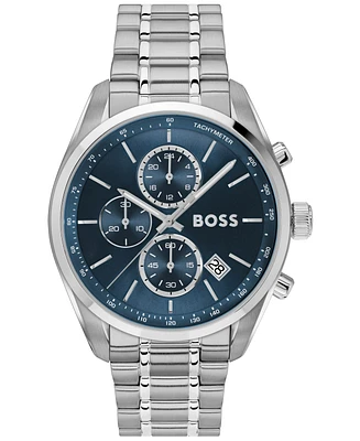 Hugo Boss Men's Grand Prix 44 Quartz Chronograph Silver-Tone Stainless-Steel Watch, 44.50mm