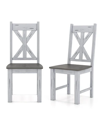 Farmhouse Chair Set of 2 with Rubber Wood Frame and Elegant Hollowed Backrest