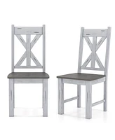 Farmhouse Chair Set of 2 with Rubber Wood Frame and Elegant Hollowed Backrest