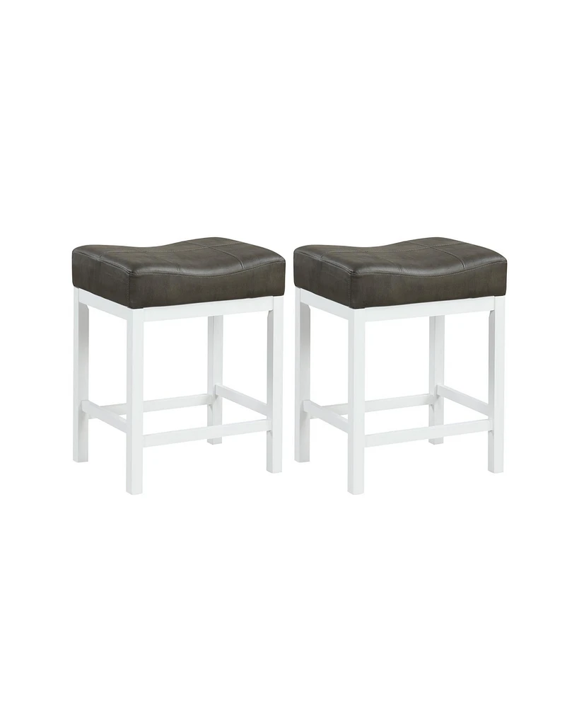 Linen Fabric Saddle Stools Set of 2 with Cushioned Seat