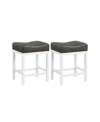Linen Fabric Saddle Stools Set of 2 with Cushioned Seat