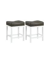 Linen Fabric Saddle Stools Set of 2 with Cushioned Seat