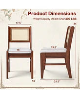 Wooden Kitchen Chairs with Cane Back Rubber Wood Frame and Padded Seat