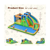 7-in-1 Inflatable Giant Water Park Bouncer with Dual Climbing Walls and 735W Blower