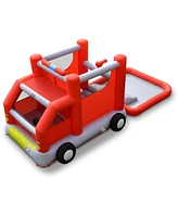 Fire Truck Themed Inflatable Castle Water Park Kids Bounce House with 480W Blower